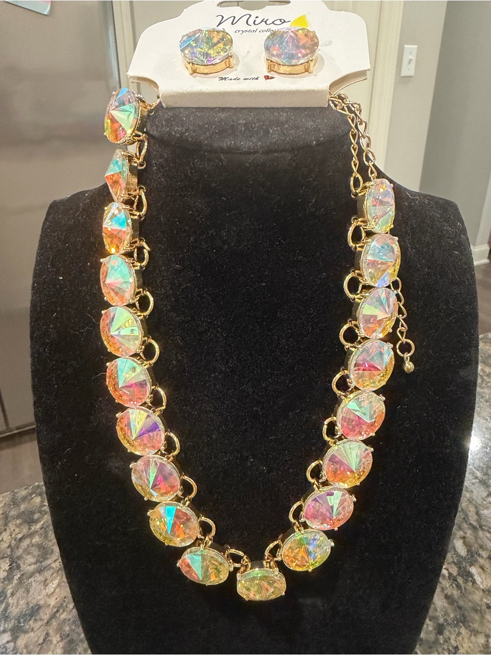 MIRO Gold-Tone Necklace and Stud Earrings with Gold AB Crystal Stones